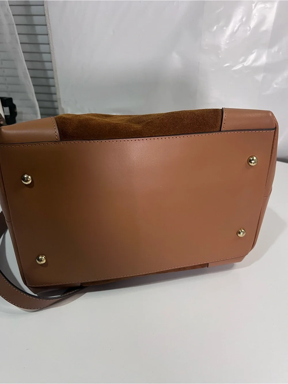 Structured Suede Tote in Warm Cognac